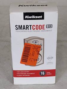 lot 268 image: Kwikset SmartCode 913 Satin Nickel Single Cylinder Electronic Deadbolt Featuring SmartKey Security
