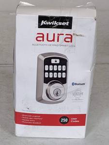 lot 271 image: Kwikset Aura Satin Nickel Single Cylinder Electronic Bluetooth Keypad Smart Lock Deadbolt featuring SmartKey Security