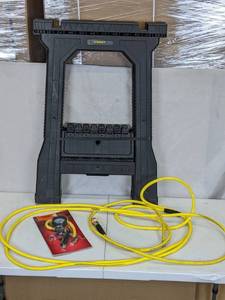 lot 283 image: Group of Husky Tire Inflation Gun, Stanley Folding Sawhorse, and a Yellow Hose