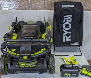 lot 328 image: RYOBI 40V Brushless 20 in. Battery Walk Behind Self-Propelled Lawn Mower