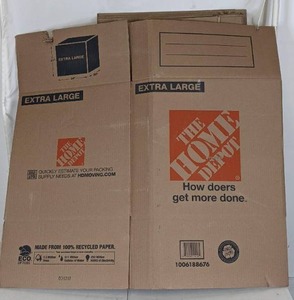 lot 329 image: The Home Depot 24 in. L x 20 in. W x 21 in. D Extra-Large Moving Box with Handles (QTY 9)