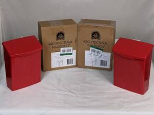 lot 59 image: Architectural Mailboxes Marina Red Small Steel Wall Mount Mailbox (QTY 2)