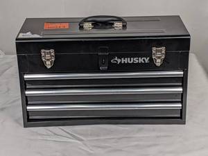lot 63 image: HUSKY 20 in. 3-Drawer Small Metal Portable Tool Box with Drawers and Tray