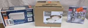 lot 163 image: Mixed Lot of Home Improvement Items Gibraltar Mailbox, Pair of Flush Mount Lights, Defiant DoorknobDeadbolt Combo Pack