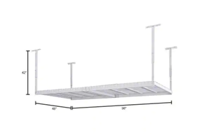 lot 321 image: Husky 96 in. W x 42 in. H x 48 in. D Overhead Ceiling Mount Storage Rack in White