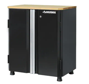 lot 322 image: Husky Ready-to-Assemble 24-Gauge Steel 2-Door Garage Base Cabinet in Black (28 in. W x 32 in. H x 18 in. D)