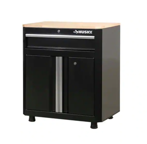 lot 327 image: HUSKY Ready-to-Assemble 24-Gauge Steel 1-Drawer 2-Door Garage Base Cabinet in Black (28 in. W x 33 in. H x 18 in. D)