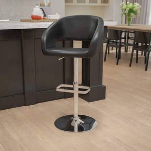 lot 48 image: Flash Furniture Contemporary Black Vinyl Adjustable Height Barstool with Rounded Mid-Back and Chrome Base