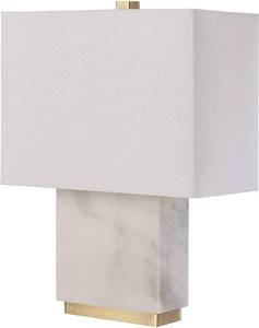 lot 50 image: Amazon Brand  Rivet Mid-Century Modern Rectangle Living Room Table Lamp with LED Light Bulb, 17H, White Marble and Brass