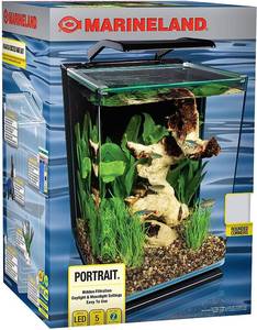 lot 73 image: Marineland Portrait Glass LED Aquarium Kit, 5 Gallons, Hidden Filtration