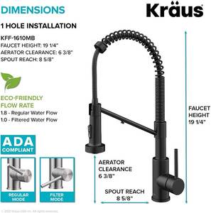 lot 96 image: Kraus Bolden Single Handle Pull Down Kitchen Filter Faucet, Matte Black