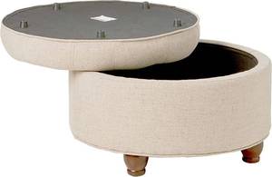 lot 156 image: Homepop Home Decor Large Button Tufted Woven Round Storage Ottoman, Tan