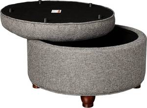 lot 157 image: Homepop Home Decor Large Button Tufted Woven Round Storage Ottoman, Dark Gray