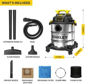 lot 140 image: Stanley SL18116 WetDry Vacuum, 6 Gallon, 4 Horsepower, Stainless Steel Tank, 4.0 HP, Silveryellow