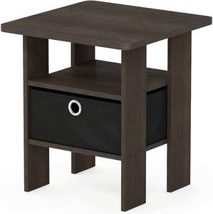 lot 144 image: Furinno Efficient Home LaptopComputer Desk wSquare Shelves, BlackGrey, Model 11157 & Furinno End Table