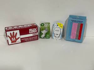 lot 64 image: Poly Gloves, Scented Oil Warmers, Paper Straws