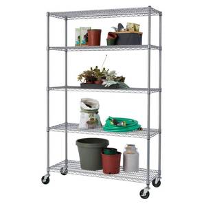 lot 303 image: Trinity 5-Tier Outdoor Wire Shelving Rack with Wheels Model TBF-PS664