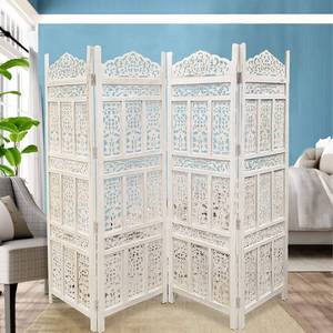 lot 322 image: The Urban Port Handcrafted Wooden Distressed White 4-Panel Room Divider Screen (scratch & Dent) Model UPT-176788