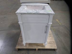 lot 326 image: Home Decorators Collection Aberdeen 24 in. Vanity with Natural Marble Vanity Top Model 8103200410 (Top Cracked)