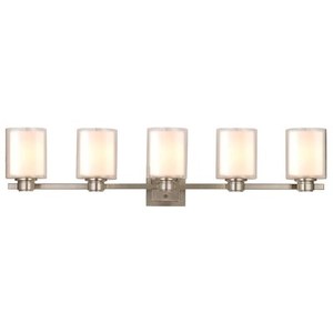 lot 335 image: Design House Oslo 5-Light Nickel Traditional Vanity Light Model 556175(One Glass Shade Missing)