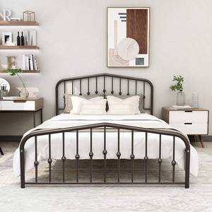 lot 336 image: Queen Size Platform Bed FrameMattress Foundation With Metal Head & Foot Boards Model 2608Q