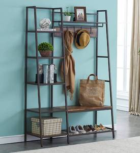 lot 370 image: Industrial Hall Tree with Movable Hooks and Storage Shelves Model HSMZ-HTBS001