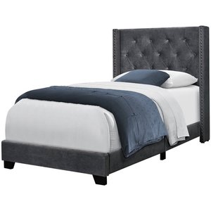 lot 365 image: Dark Grey Velvet Twin Size Bed Model HD5986T