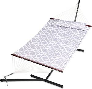 lot 397 image: 2 Person Double Hammock with 12 Foot Portable Steel Stand and Spreader Bar