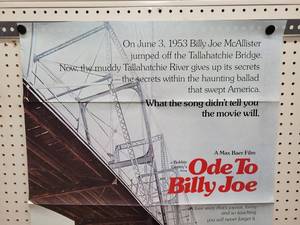 lot 1470 image: 1976 Ode to Billy Joe Movie Poster - 25 x 32-12 -  Looks like an Original that someone trimmed the white border and the credits off