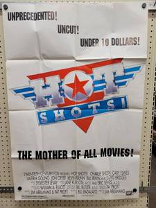 lot 1421 image: 1991 HOT SHOTS Starring Charlie Sheen, Cary Elwes - Original Double-Sided One Sheet Movie Poster - 27 x 40 - Folded