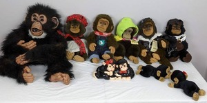 lot 54 image: Vintage Monkey Collection Hosung Monkey Puppets, Big Chimp Monkey Puppet, Kissing Monkeys, and More