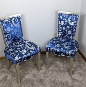 lot 62 image: Set of 2 Gorgeous Blue and Silver Dining Chairs