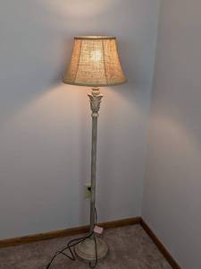 lot 69 image: Shabby Chic Floor Lamp with Burlap Shade