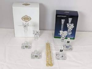 lot 79 image: Set of 4 Elegant Mikasa Crystal Candle Holders and Gold Flake Candles
