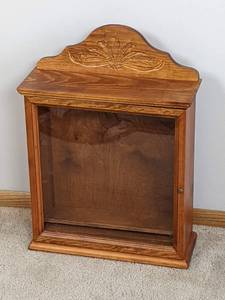 lot 78 image: Vintage Wood Display Cabinet with Wheat Accent