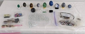 lot 85 image: Collection of Stone Eggs & Orbs on Stands, Various Rocks, Glass Marbles, Gemstones and More