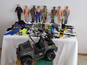 lot 87 image: Lot of (8) 12 GI Joe Dolls, Clothing, Accessories and Rhino Jeep