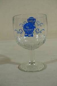 lot 54 image: Vintage Pabst Blue Ribbon Screen Printed Goblet Glass