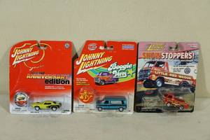 lot 145 image: Johnny Lightning Cars - Cuda, Van, Little Red Wagon