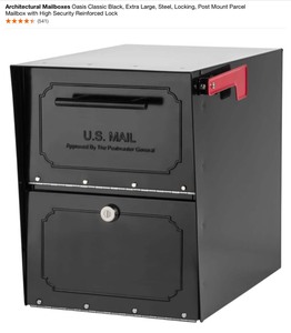 Architectural Mailboxes Oasis Classic Black, Extra Large, Steel, Locking, Post Mount Parcel Mailbox with High Security Reinforced Lock. See Pictures