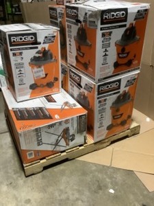 Pallet of RIGID WetDry Shop Vacuums & 7 in. Wet Tile Saw With Stand. Various Conditions. See Pictures