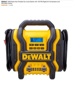 lot 20 image: DEWALT 1600 Peak Amp Portable Car Jump Starter with 120 PSI Digital Air Compressor and 500-Watt Inverter. See Pictures