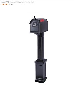 lot 29 image: Postal PRO Craftsman Mailbox and Post Kit, Black, Mailbox Post Anchors & Address Plaque. See Pictures