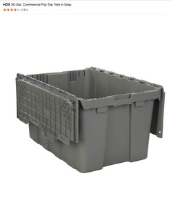 lot 44 image: (7) HDX 26-Gal. Commercial Flip Top Tote in Gray. See Pictures