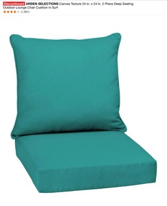 lot 53 image: (2) ARDEN SELECTIONS Canvas Texture 24 in. x 24 in. 2-Piece Deep Seating Outdoor Lounge Chair Cushion in Surf. See Pictures