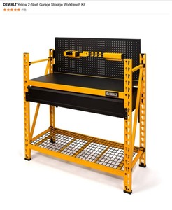 lot 61 image: DEWALT Yellow 2-Shelf Garage Storage Workbench Kit. See Pictures