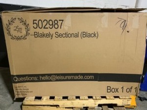 lot 70 image: Leisure Made Blakely Black 5-Piece Aluminum Outdoor Sectional with Tan Cushions. See Pictures