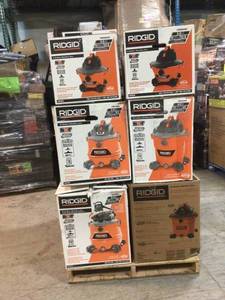 lot 21 image: Lot of 12 Boxes Ridgid WetDry Shop Vacs Various Sizes and Conditions See Pictures
