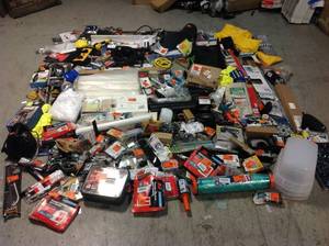 lot 39 image: Gaylord of Assorted Tools, Hardware, Misc Housewares, and more Various types and Conditions customer returns see pictures