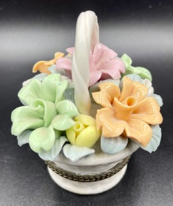 lot 119 image: Fancy Floral Basket Trinket Box